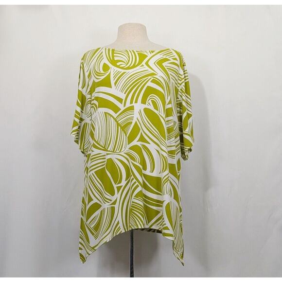 Chico's Tops - Chico's Travelers Tunic Top Green White Leaf Print Split Sleeve 3 Petite PXL